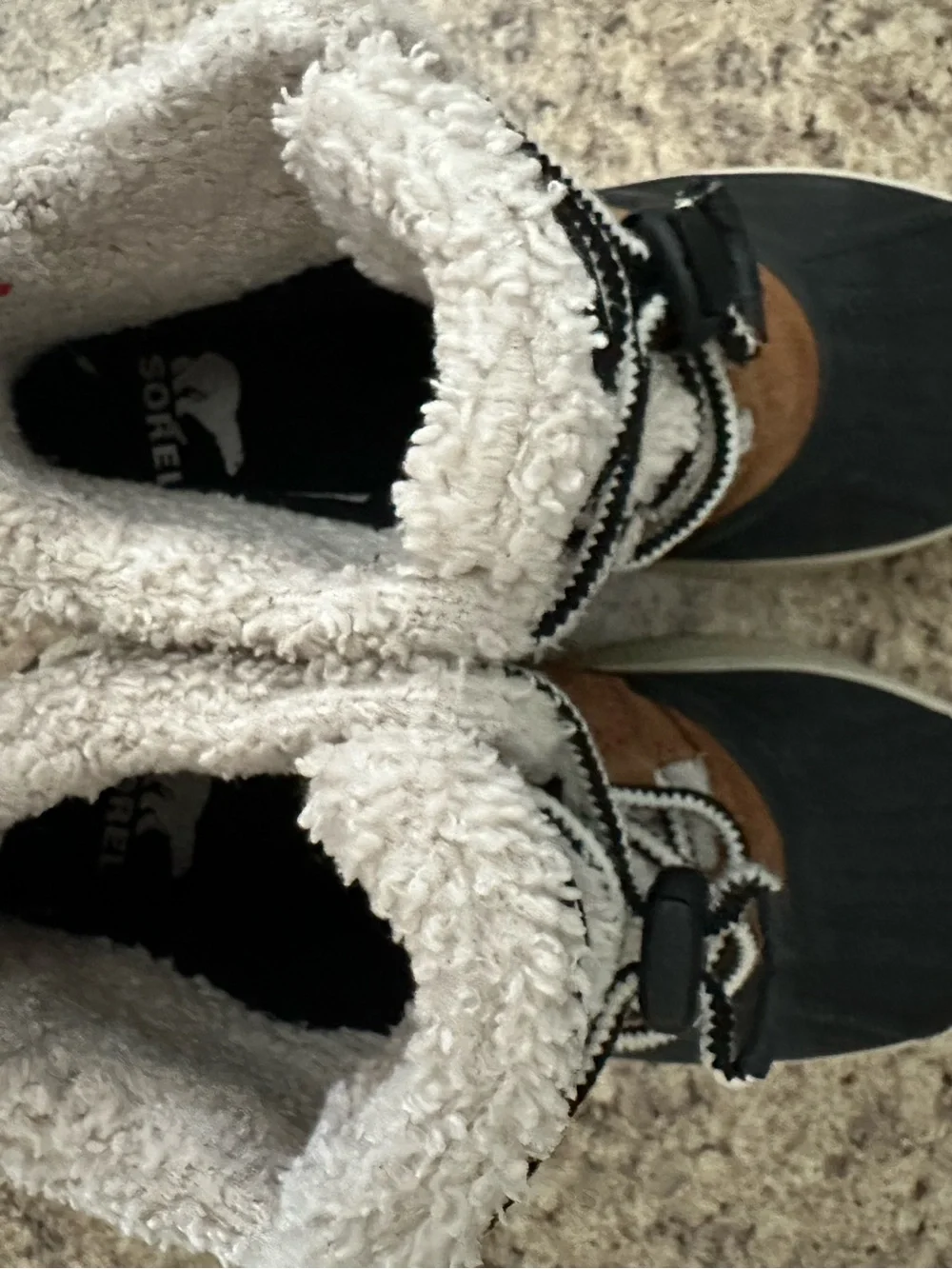Sorel Lace-Up Winter Boots in Black, Tan & Cream